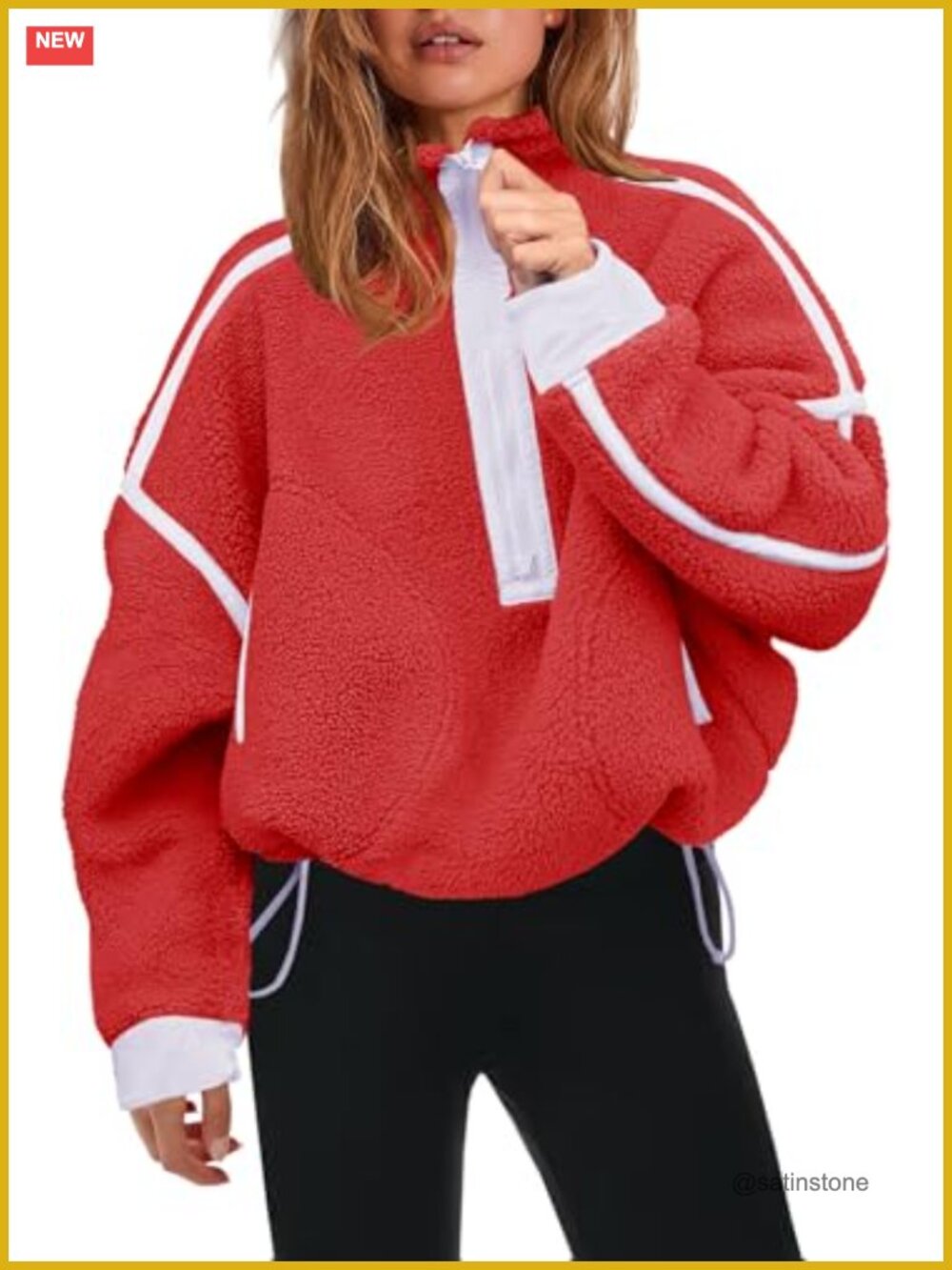 Womens Half Zip Fleece Pullover Sherpa Jacket Long Sleeve Zip Pockets